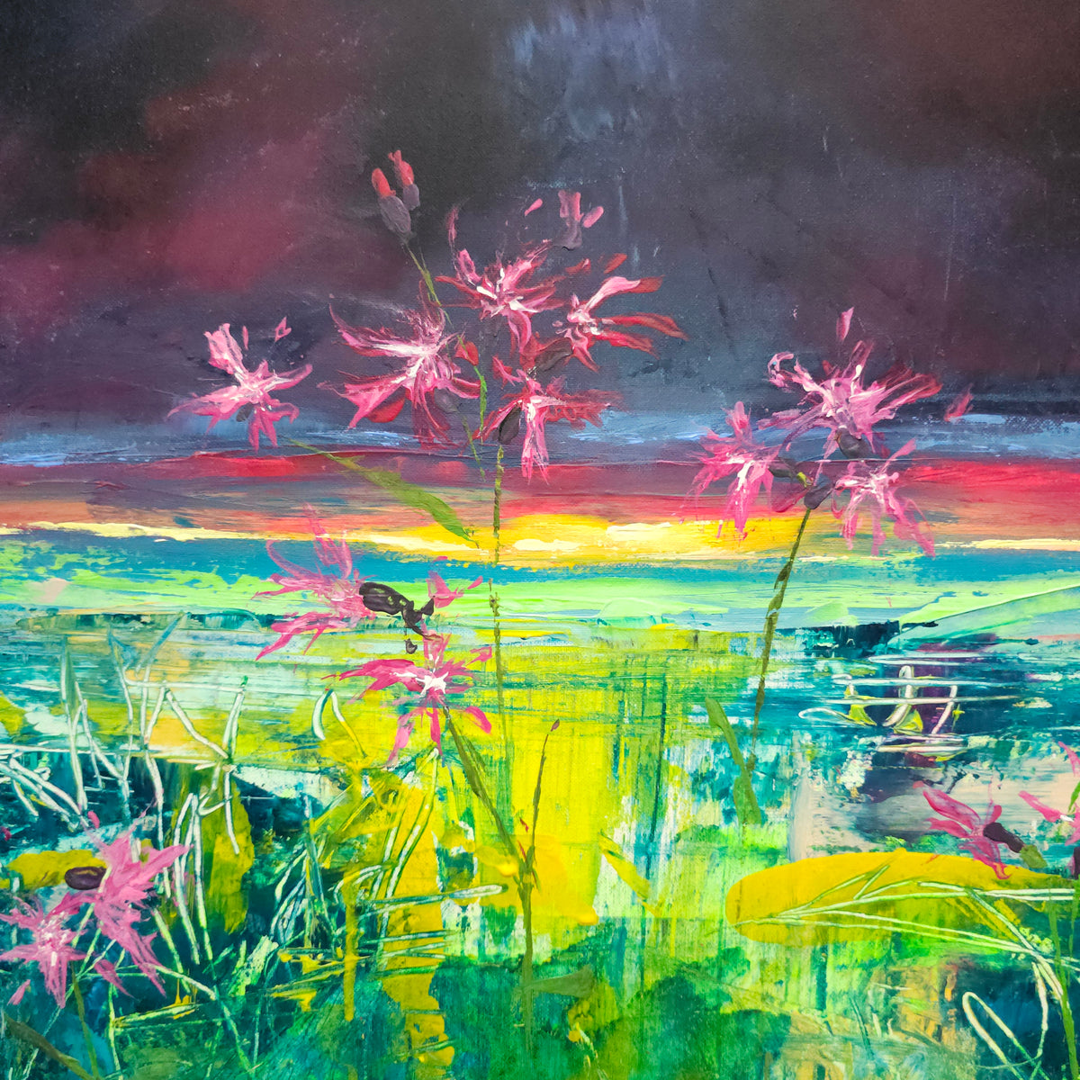 " a stormy meadow of Ragged Robin & buttercups "